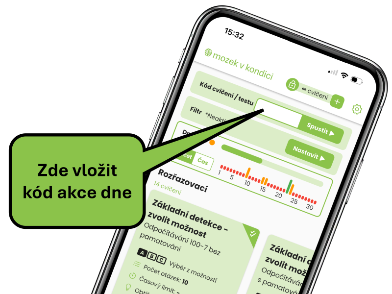 Kam se v aplikaci zadává kód akce dne